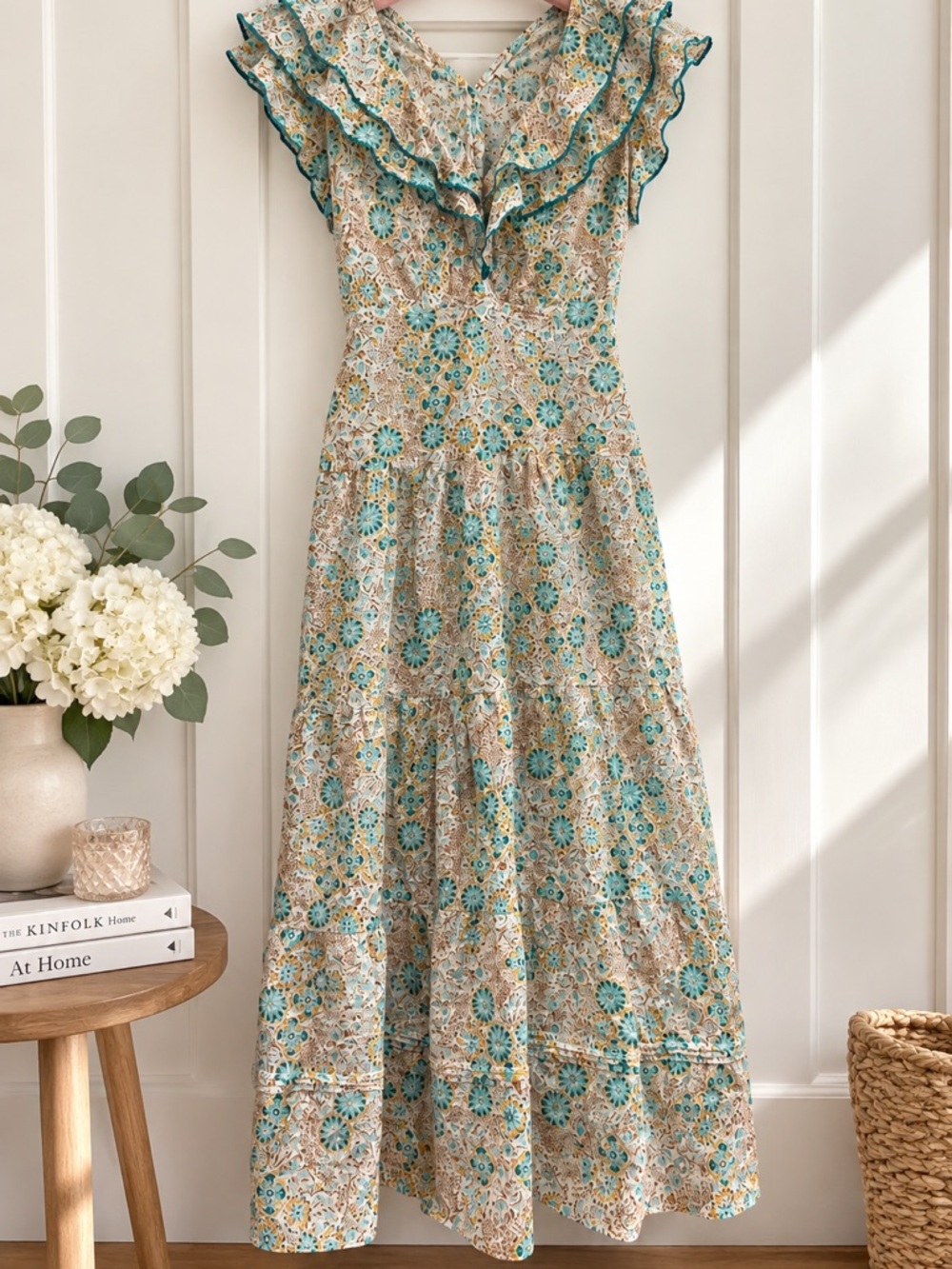 Poupette St Barth Green Tiare Cotton Eyelet Dress Teal Crochet Trim Size M